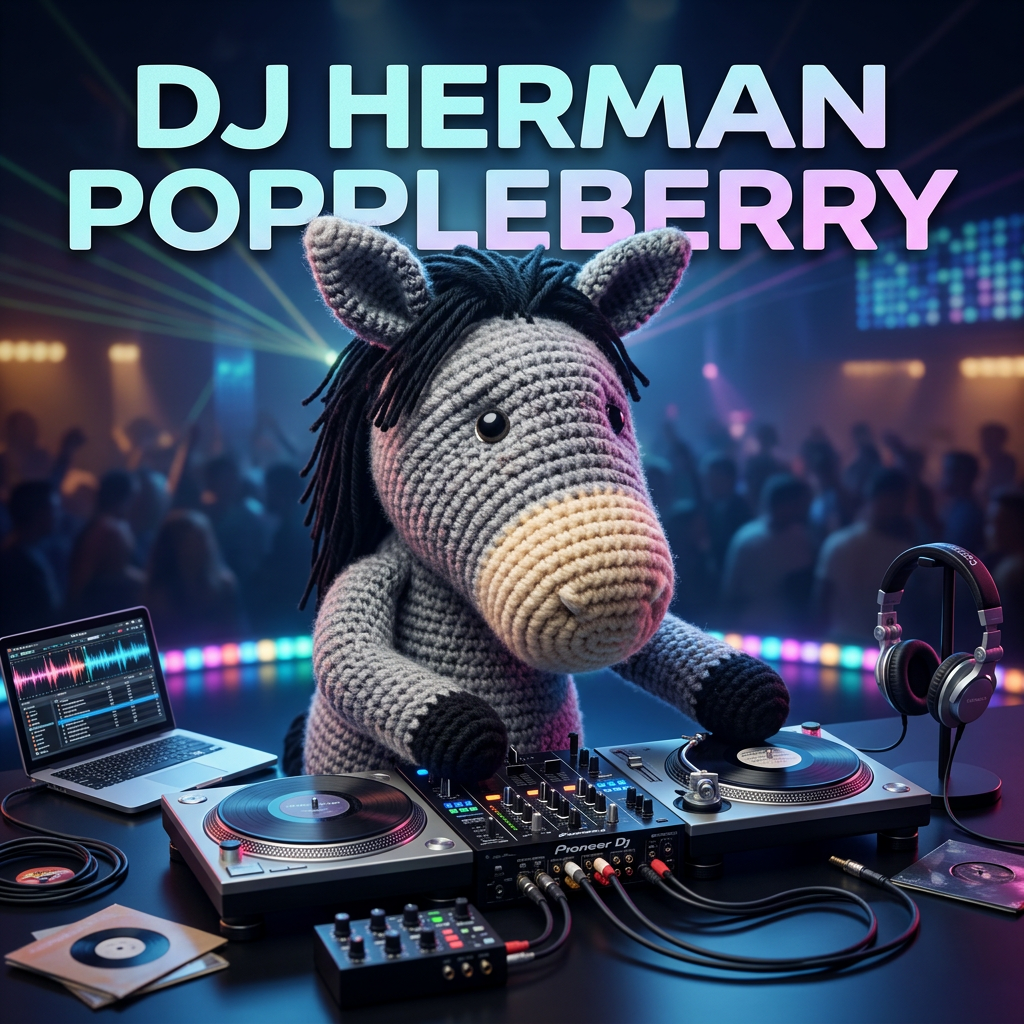 DJ Herman Poppleberry — close-up at the turntables