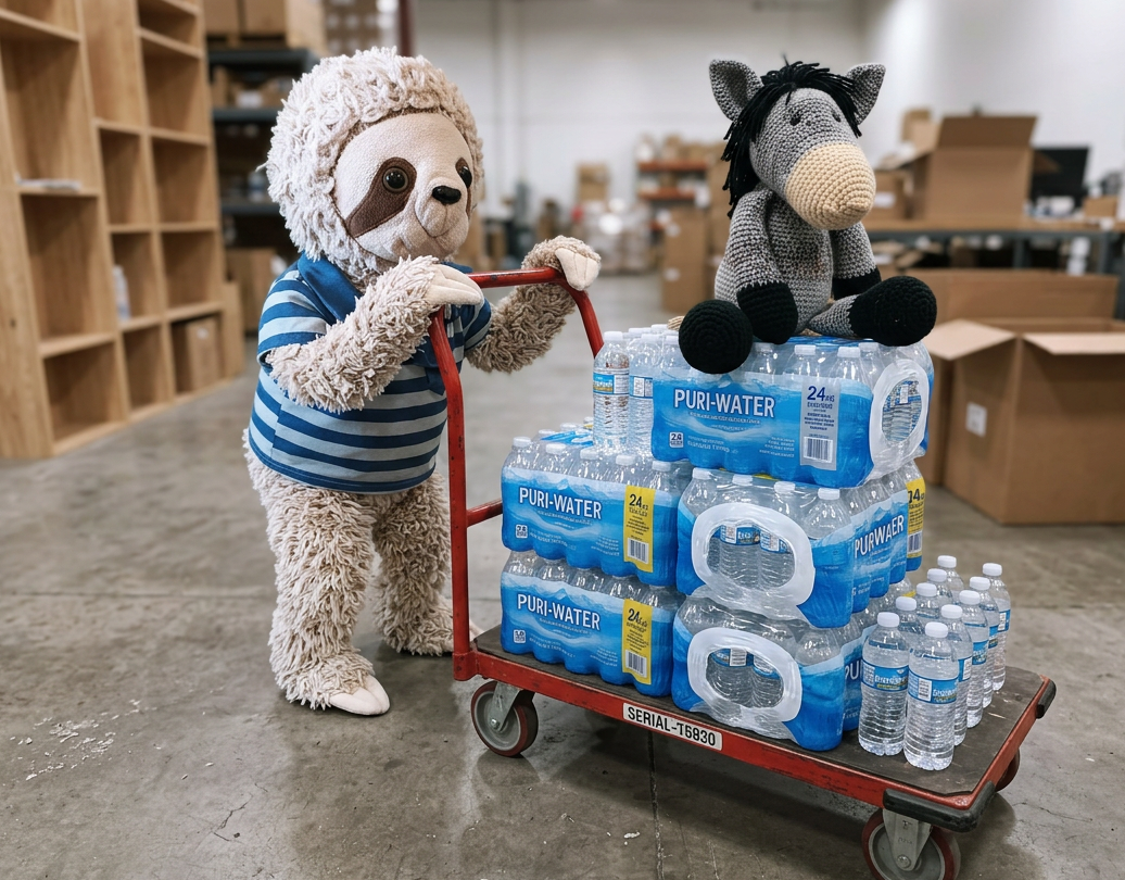 Corn and Herman stocking up on water